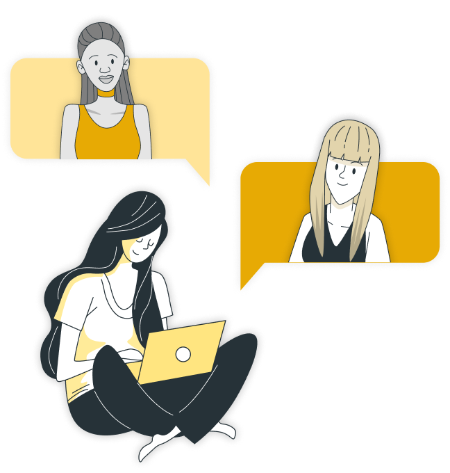 Illustration of Nori mentors and moms connecting through video chat